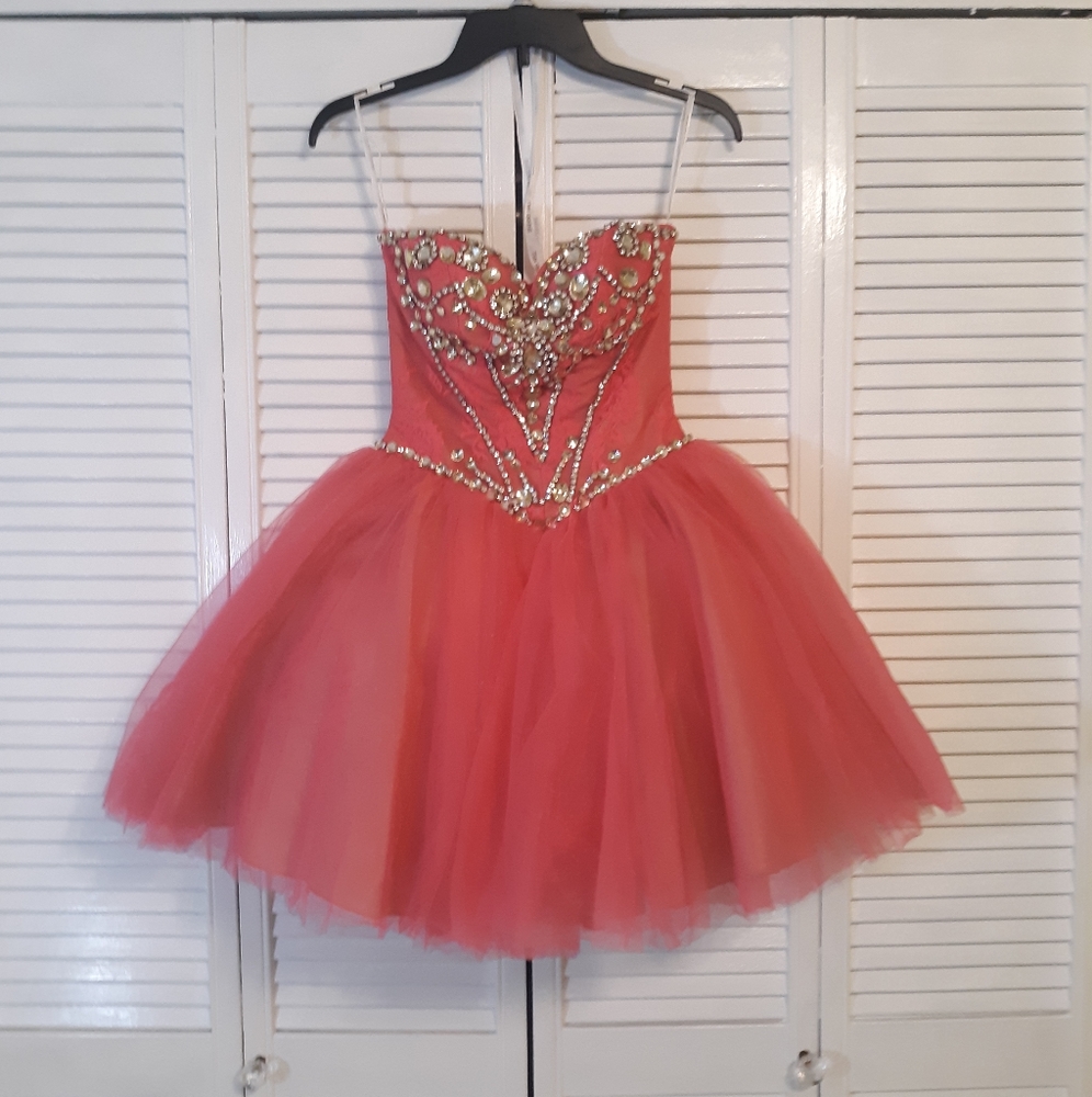 Sherri Hill gemstone tulle party mini dress sz 00 *X - Picture 3 of 8